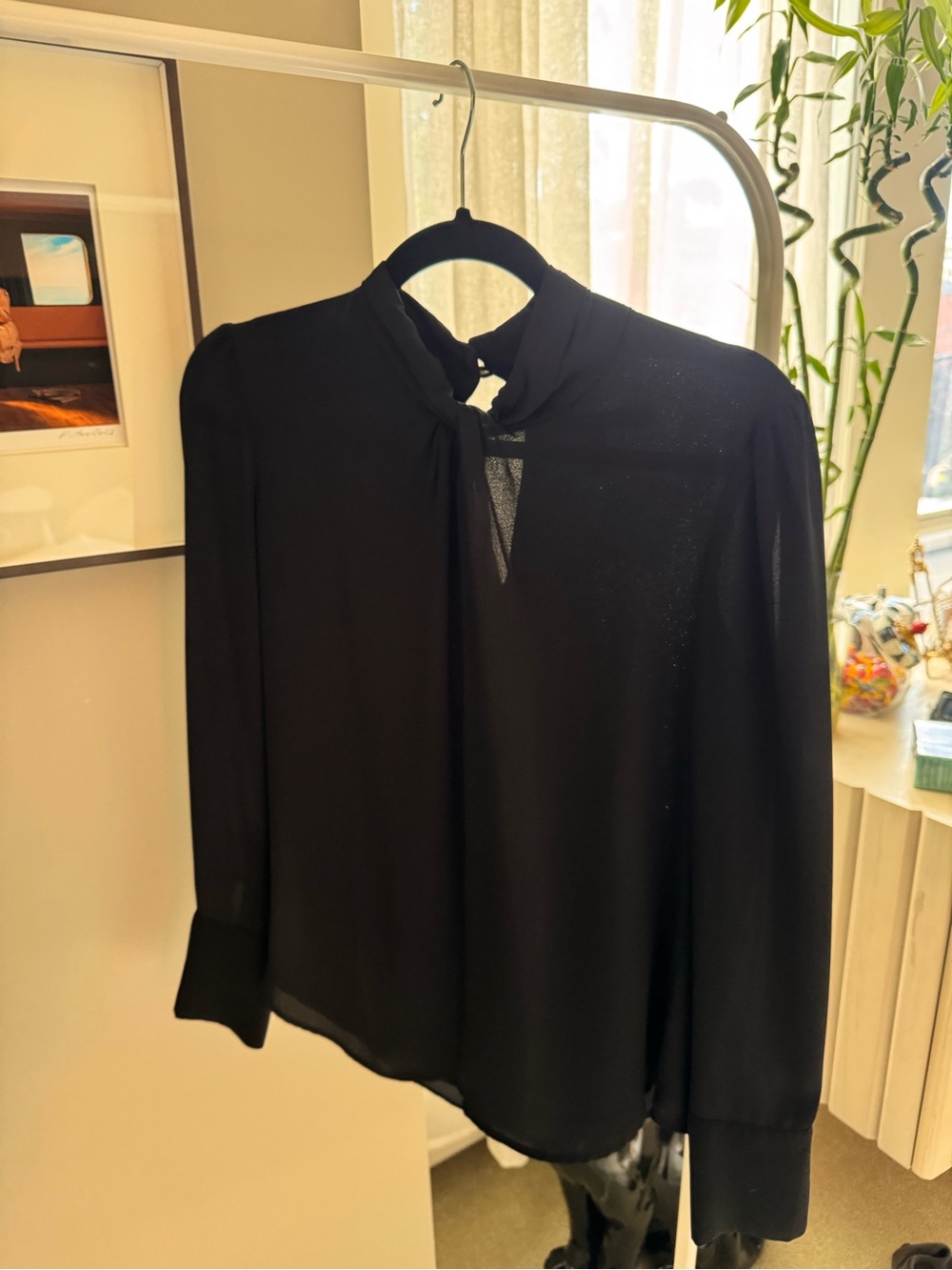Black high neck Long-Sleeve Blouse - Women’s Top